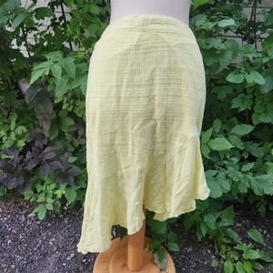 Earth Collection Butter yellow Cotton Asymmetrical Midi Skirt XL  Textured‎ eco